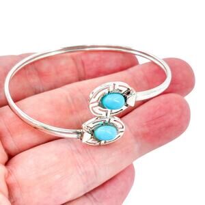 Vintage Sterling Silver 925 Persian Turquoise Bypass Cuff Bracelet 6.5"